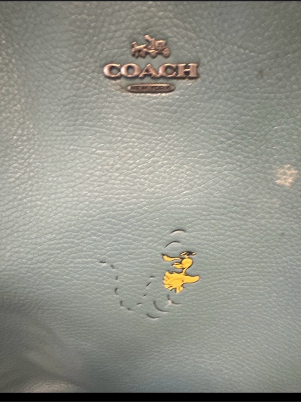 Coach Snoopy Woodstock Blue Tote Shoulder Bag Zip Top Lined Inner Pockets Silver
